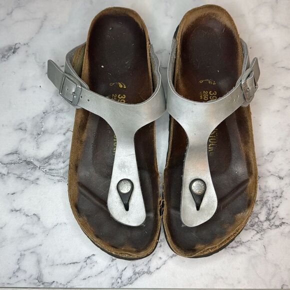 Birkenstock Gizeh Silver Sandals 39 - Picture 1 of 7